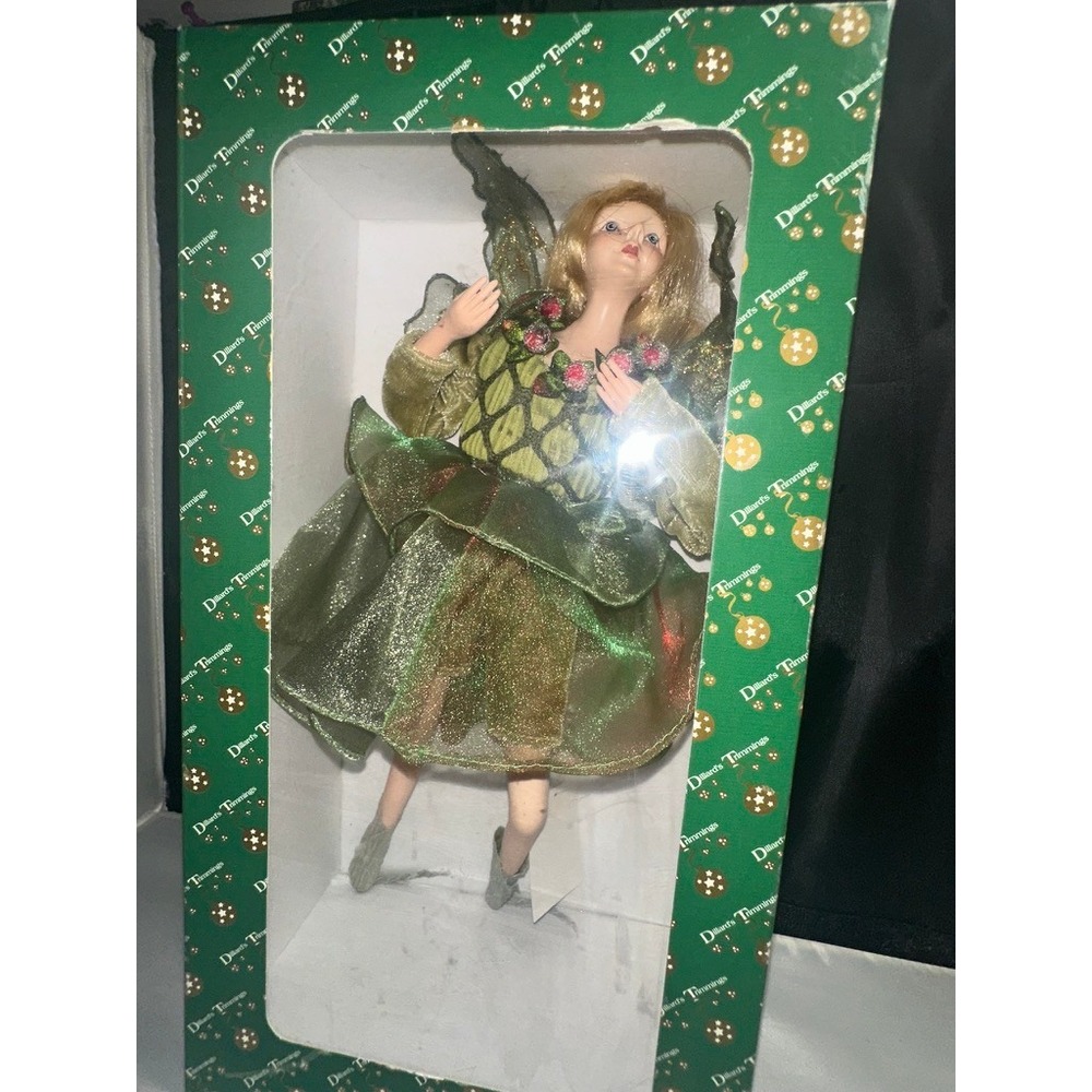 Dillard's Trimmings Porcelain Fairy in Green Dress Doll NWT 11.5" T Vintage - Picture 4 of 7